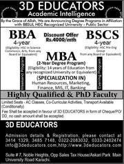 BS(CS),  BBA & MBA In Just Rs.4000/Month By 3D Educators