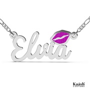 Pink Color Lips Name Personalized Necklace